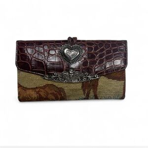 Brighton Brown Crocodile and Horse Pattern Clutch